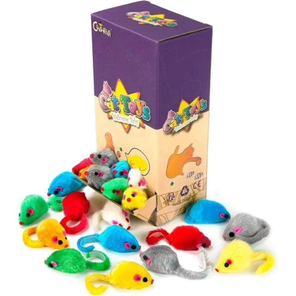 36PCS 4.1'' Furry Cat Toy Mice Rattle Small Mouse Kitten Interactive
